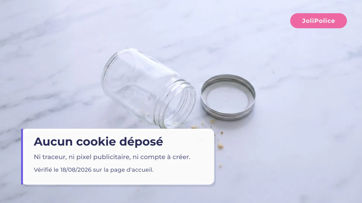 Bocal vide illustrant l'absence de cookie et de traceur sur JoliPolice