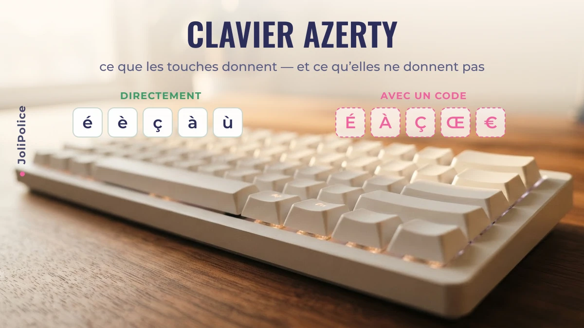 Clavier AZERTY : é è ç à ù s’obtiennent directement, É À Ç Œ € demandent un code