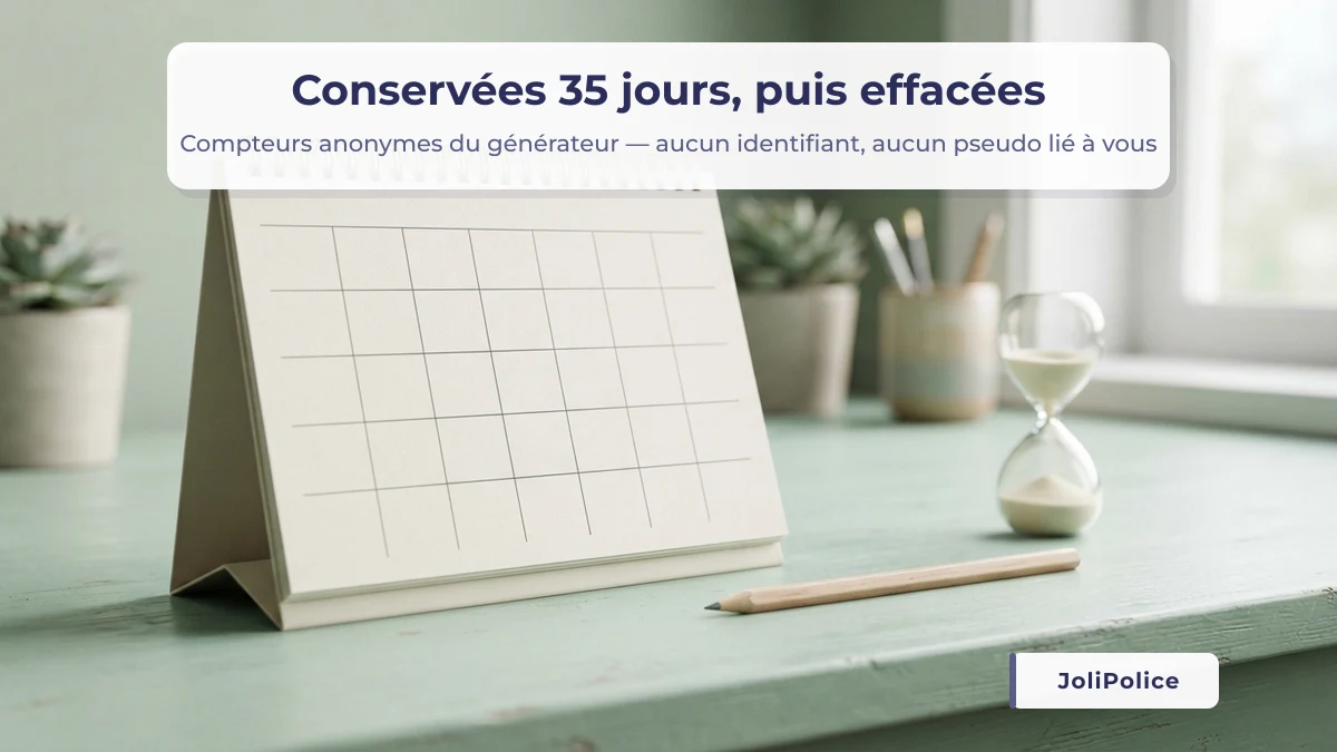 Calendrier vierge illustrant la conservation des compteurs pendant 35 jours