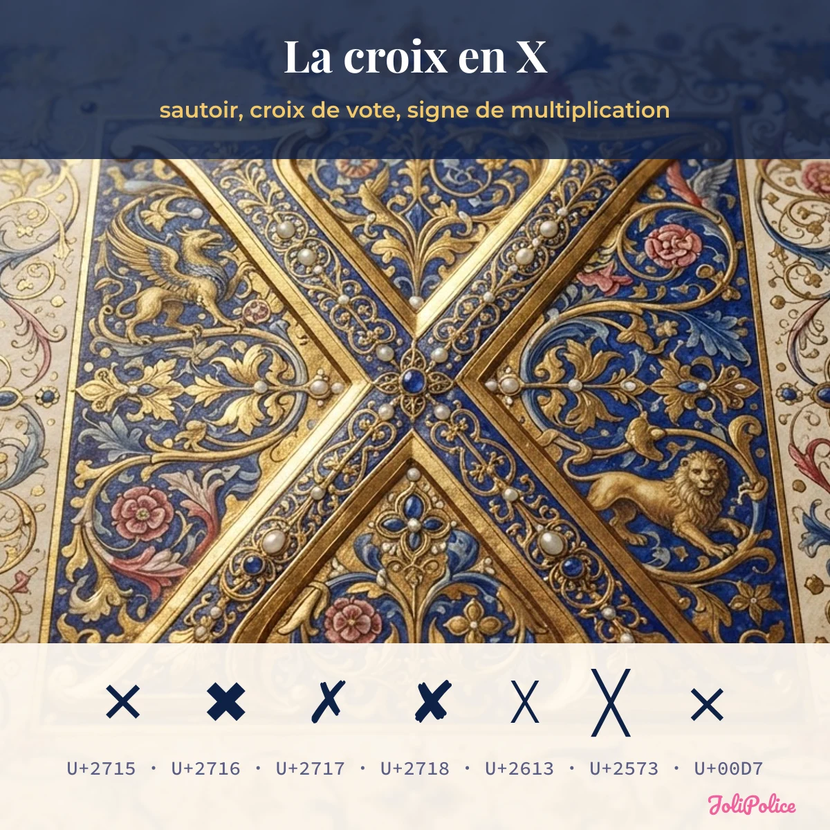 Symbole croix en X à copier : ✕ ✖ ✗ ✘ ☓ ╳ × avec leurs codes Unicode