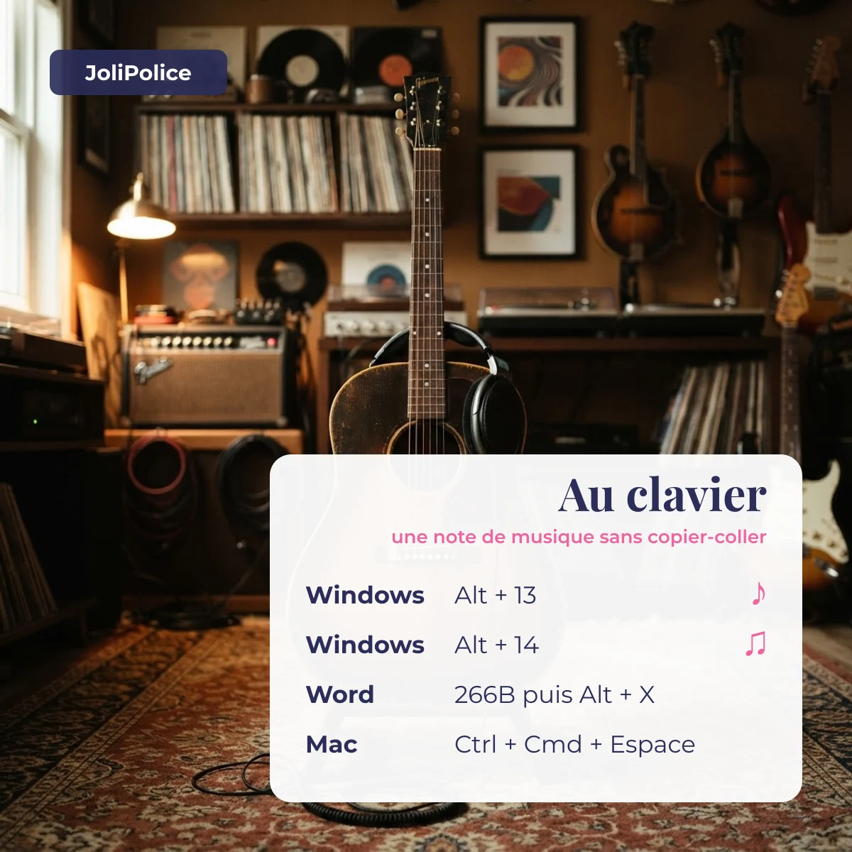 Taper un symbole musical au clavier : Alt + 13 pour ♪, Alt + 14 pour ♫, code 266B puis Alt + X dans Word